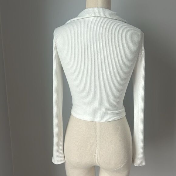 Alter’d State Cropped Collared Ribbed Sweater Top - Cream/White - Women’s Small - Picture 3 of 5